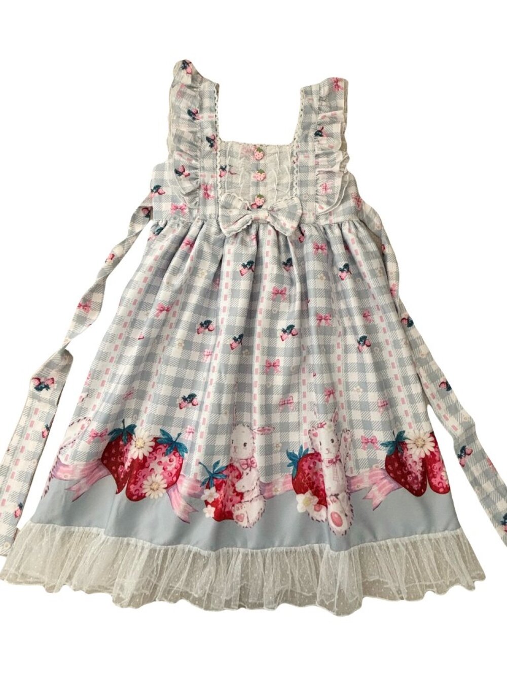 Strawberry bunny pink lattice lolita dress